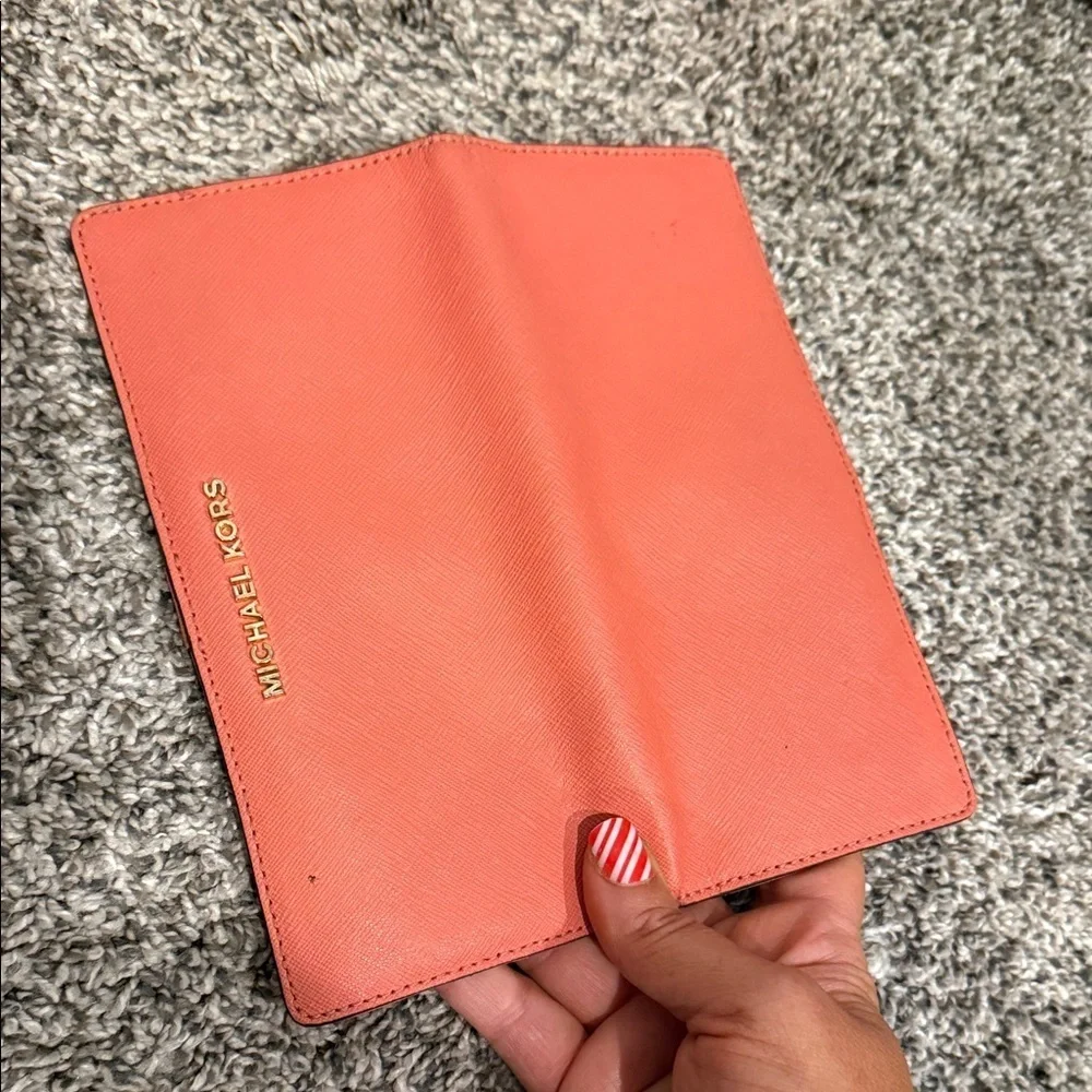 Michael Kors Pink Wallet Coral orange card holder wallet MK designer clutch